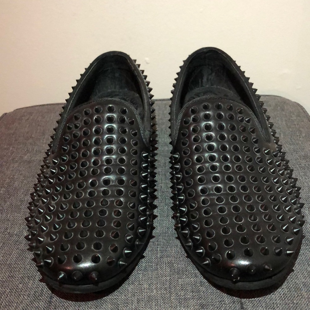 Black Leather - Matte Studded Smoking Slipper